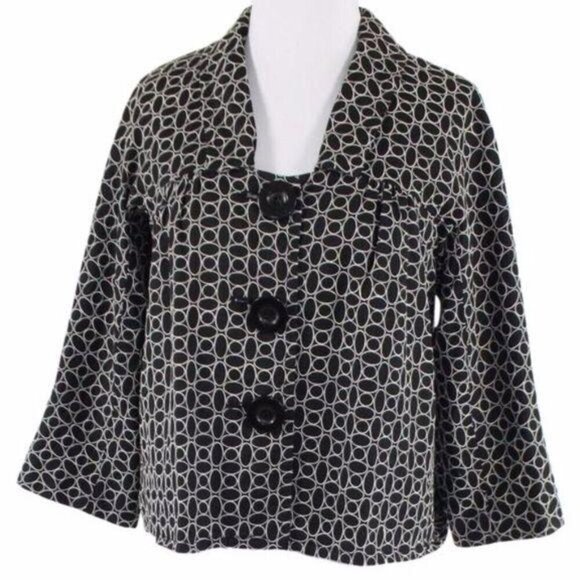 Vintage 90s Y2K Max Studio Retro Cropped Black White Swing Jacket M - Picture 1 of 8